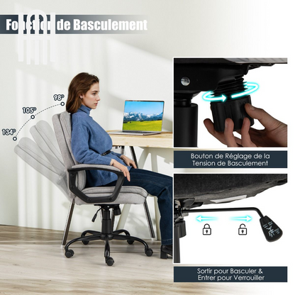 Chaise de Bureau Ergonomique en Velours Gris