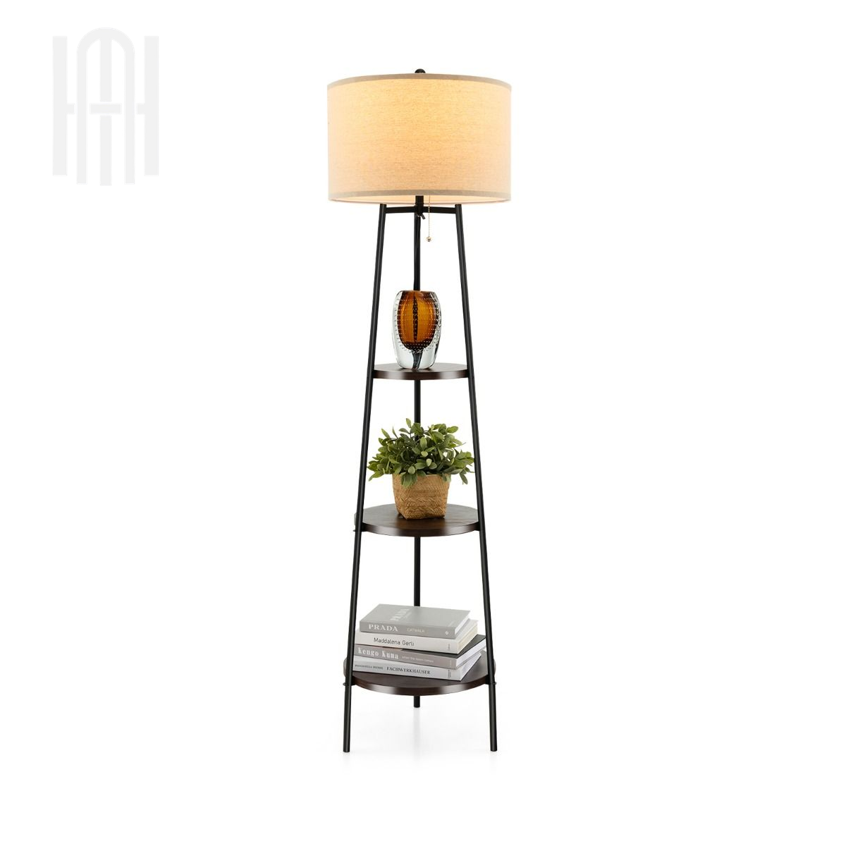 Lampadaire Moderne 3 Étagères avec Abat-jour en Lin