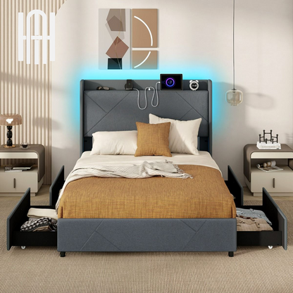 Lit 140x200 LED avec Rangement Intégré