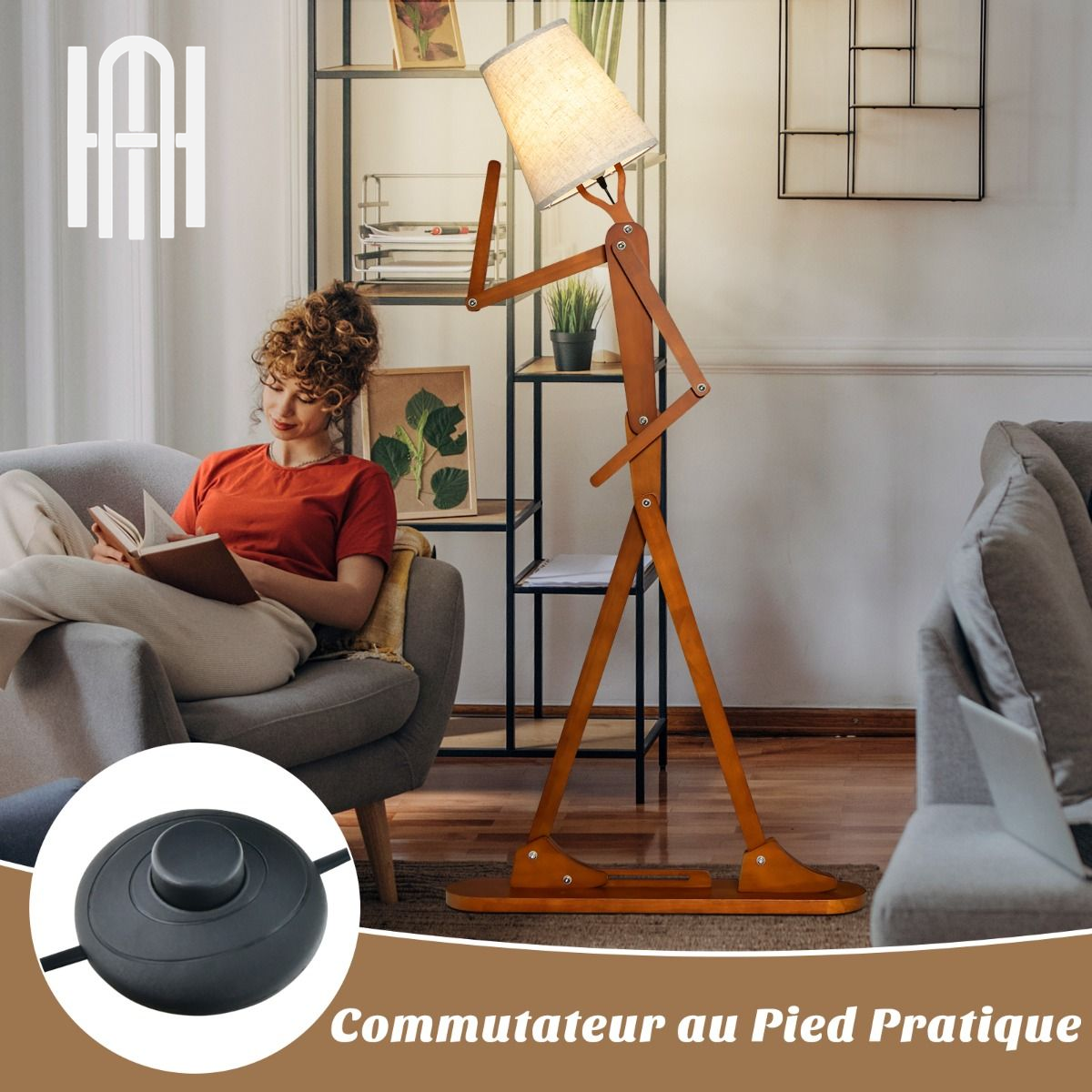 Lampadaire Humanoïde Créatif en Bois