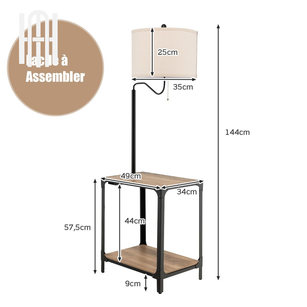 Lampadaire LED 2-en-1 avec Table d’Appoint & Étagères
