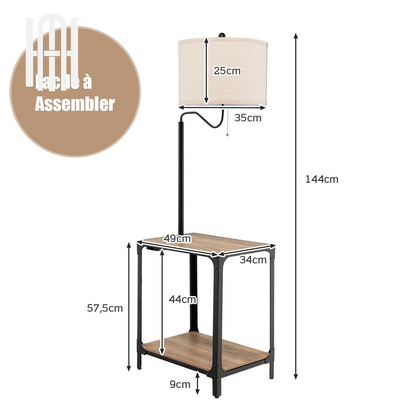 Lampadaire LED 2-en-1 avec Table d’Appoint & Étagères