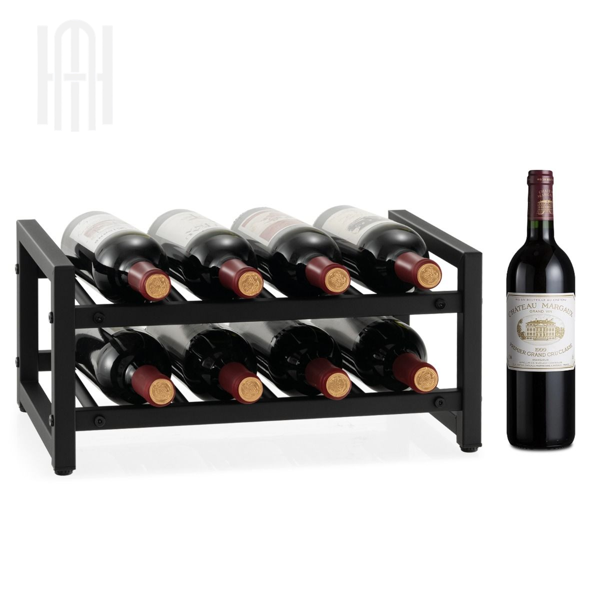 Casier à Vin Métal Noir Chic Élégant pour 8 Bouteilles